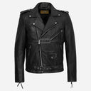 BRUZE Men’s Classic Leather Biker Jacket Black