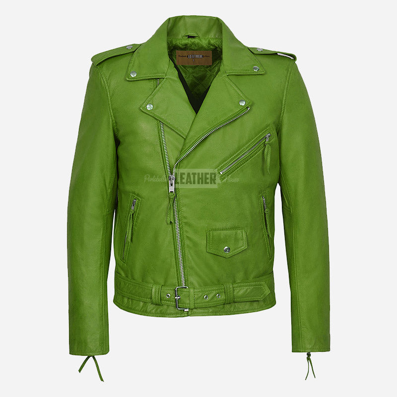 BRUZE Men’s Classic Leather Biker Jacket