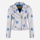 STELVIA Star Appliqué Leather Biker Jacket White