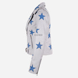 STELVIA Star Appliqué Leather Biker Jacket White