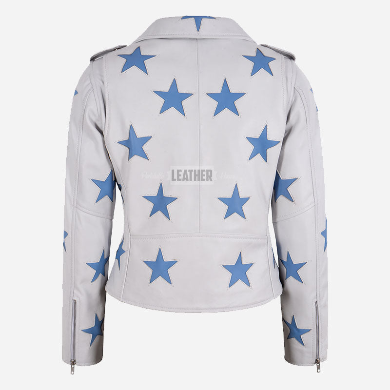 STELVIA Star Appliqué Leather Biker Jacket White