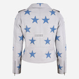 STELVIA Star Appliqué Leather Biker Jacket White