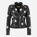 STELVIA Women's Star Appliqué Leather Biker Jacket
