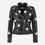 STELVIA Women's Star Appliqué Leather Biker Jacket