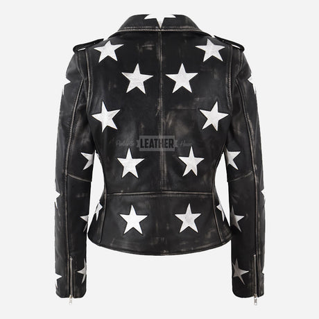 STELVIA Women's Star Appliqué Leather Biker Jacket