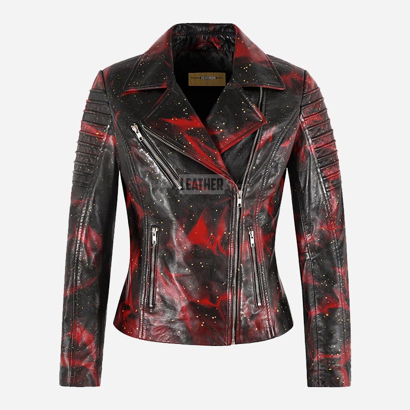 VIONEL Leather Biker Jacket Wax Sparkle Effect