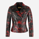 VIONEL Leather Biker Jacket Wax Sparkle Effect