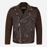 KRUZE Leather & Suede Biker Jacket Brown