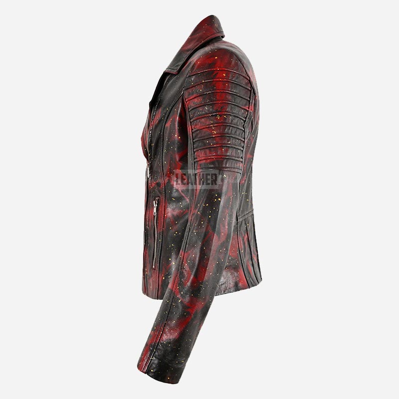 VIONEL Leather Biker Jacket Wax Sparkle Effect