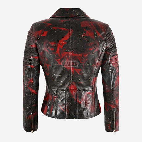 VIONEL Leather Biker Jacket Wax Sparkle Effect
