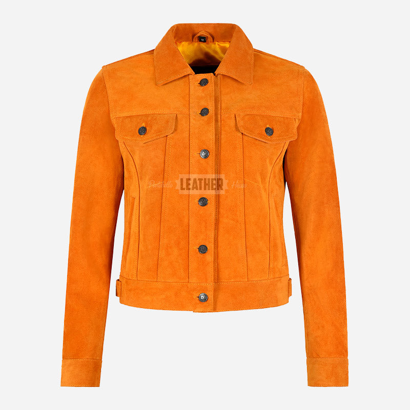 NOELLE Suede Denim Trucker Jacket