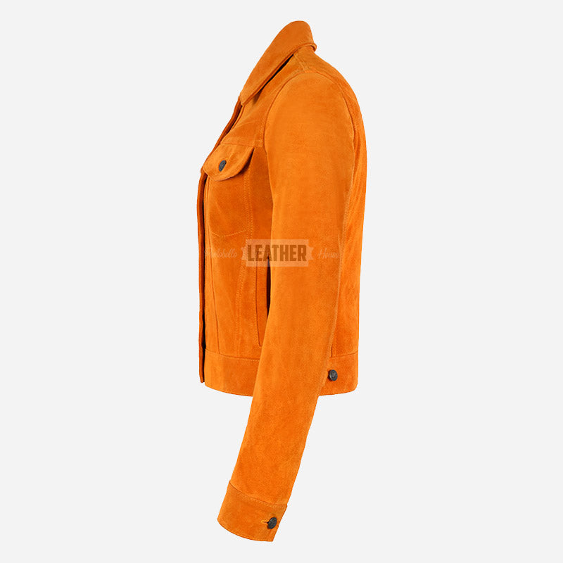 NOELLE Suede Denim Trucker Jacket