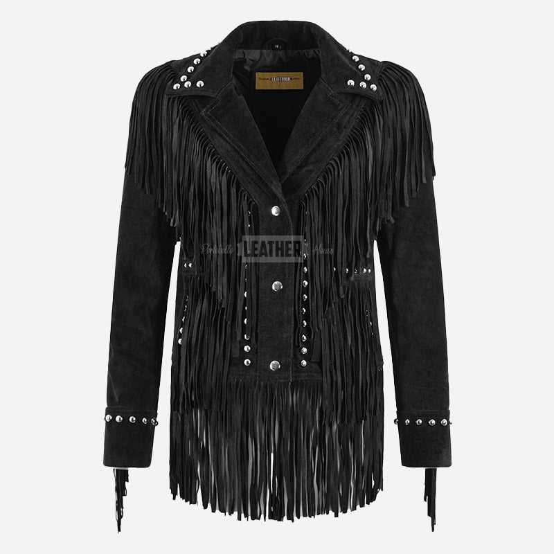 RODEO Fringed Suede Studded Jacket Black