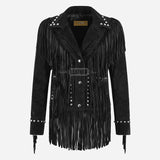 RODEO Fringed Suede Studded Jacket Black