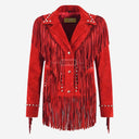 RODEO Fringed Suede Studded Jacket Red
