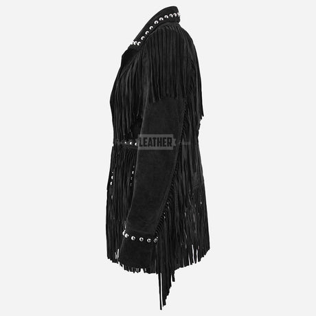 RODEO Fringed Suede Studded Jacket Black