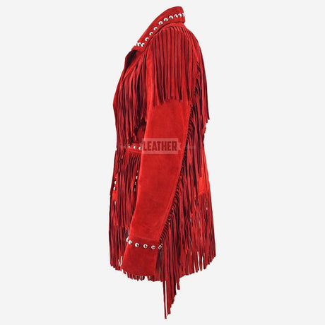 RODEO Fringed Suede Studded Jacket Red