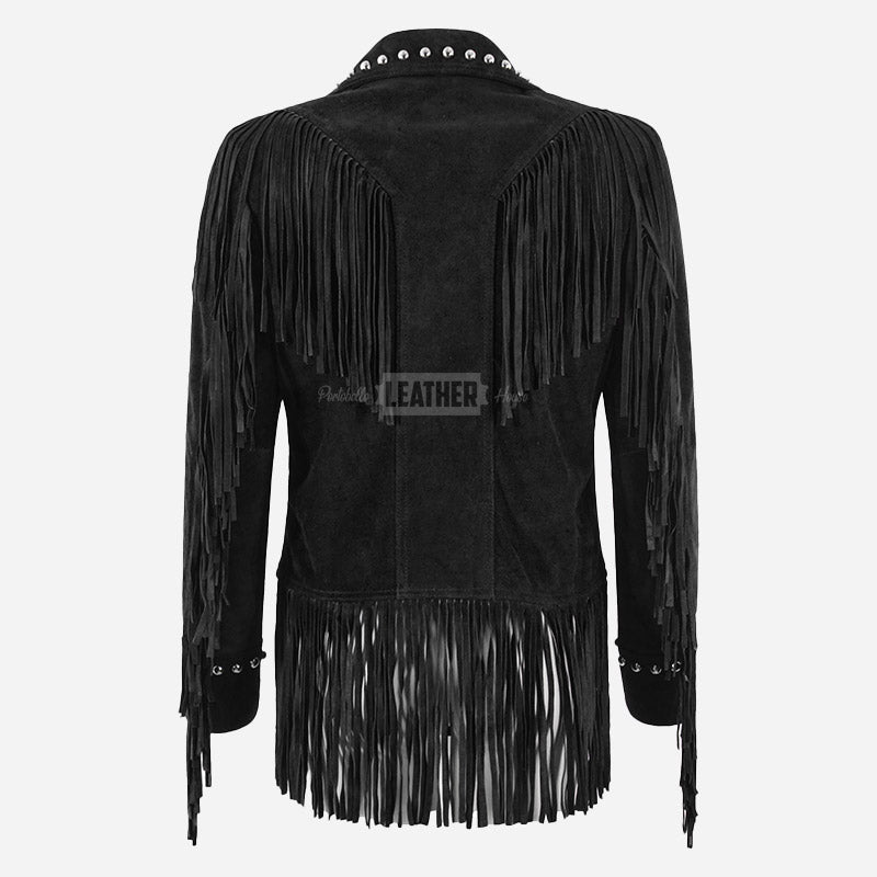 RODEO Fringed Suede Studded Jacket Black