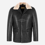 MAJORIS Removable Fur Collar Leather Coat