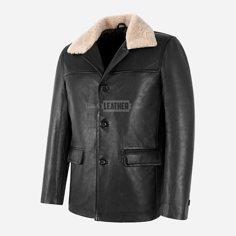 MAJORIS Removable Fur Collar Leather Coat