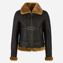 DALTIS Women's Sheepskin Bomber Jacket Brown