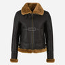 DALTIS Women's Sheepskin Bomber Jacket Brown