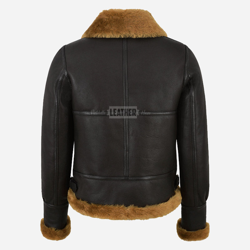 DALTIS Women's Sheepskin Bomber Jacket Brown