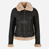 DALTIS Women's Sheepskin Bomber Jacket Brown