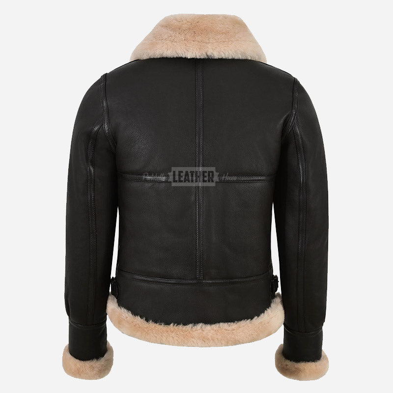 DALTIS Women's Sheepskin Bomber Jacket Brown
