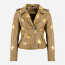 STELVIA Women's Star Appliqué Leather Biker Jacket