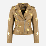 STELVIA Women's Star Appliqué Leather Biker Jacket