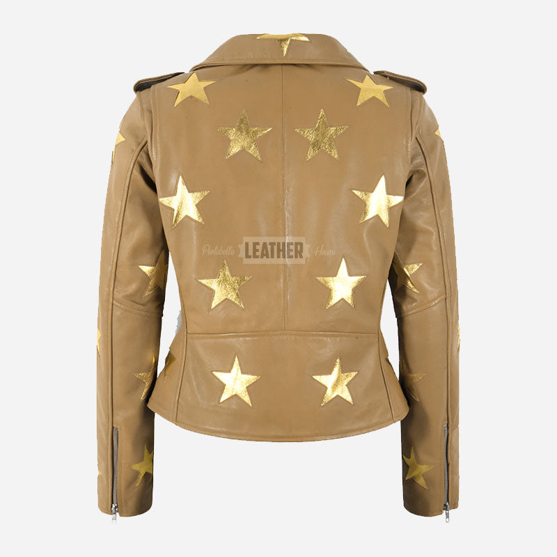 STELVIA Women's Star Appliqué Leather Biker Jacket