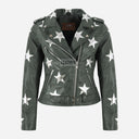 STELVIA Star Appliqué Leather Jacket Grey