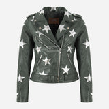 STELVIA Star Appliqué Leather Jacket Grey