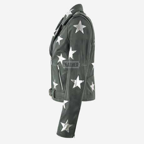 STELVIA Star Appliqué Leather Jacket Grey