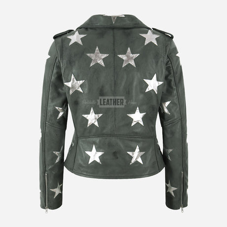 STELVIA Star Appliqué Leather Jacket Grey