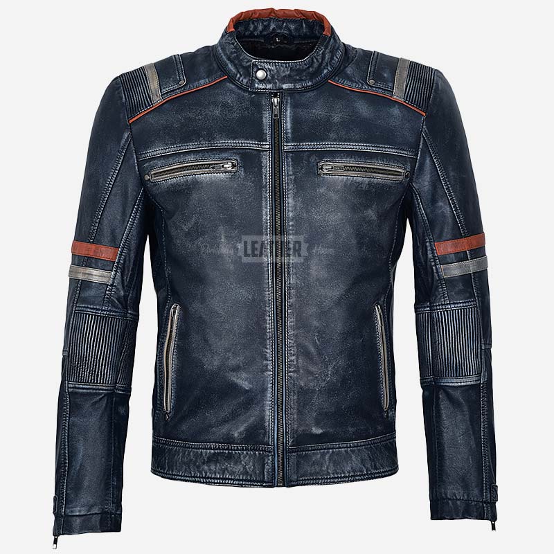 ORIEN Vintage Leather Café Racer Jacket