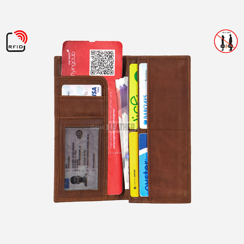 Vintage Leather Long Coat Wallet - RFID Protected