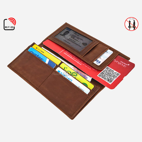Vintage Leather Long Coat Wallet - RFID Protected