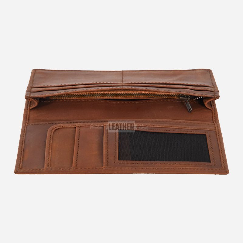 Vintage Leather Long Coat Wallet - RFID Protected