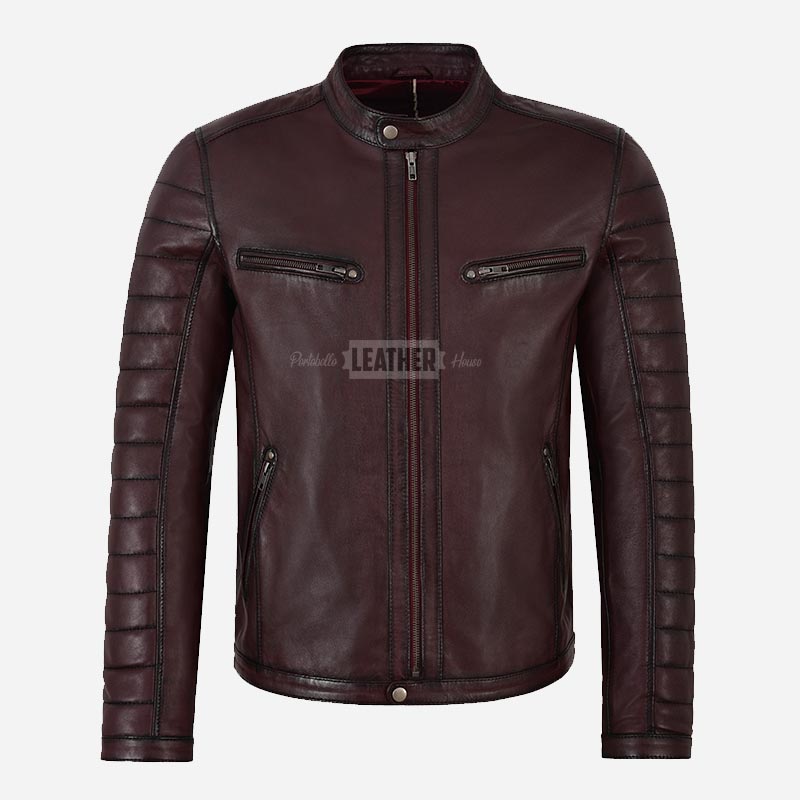 DRAVYN Men's Leather Jacket in Burgundy