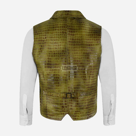 VÉRNO Men's Croc Print Leather Waistcoat