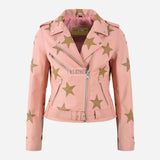 STELVIA Women's Star Appliqué Leather Biker Jacket