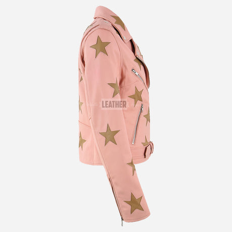 STELVIA Women's Star Appliqué Leather Biker Jacket