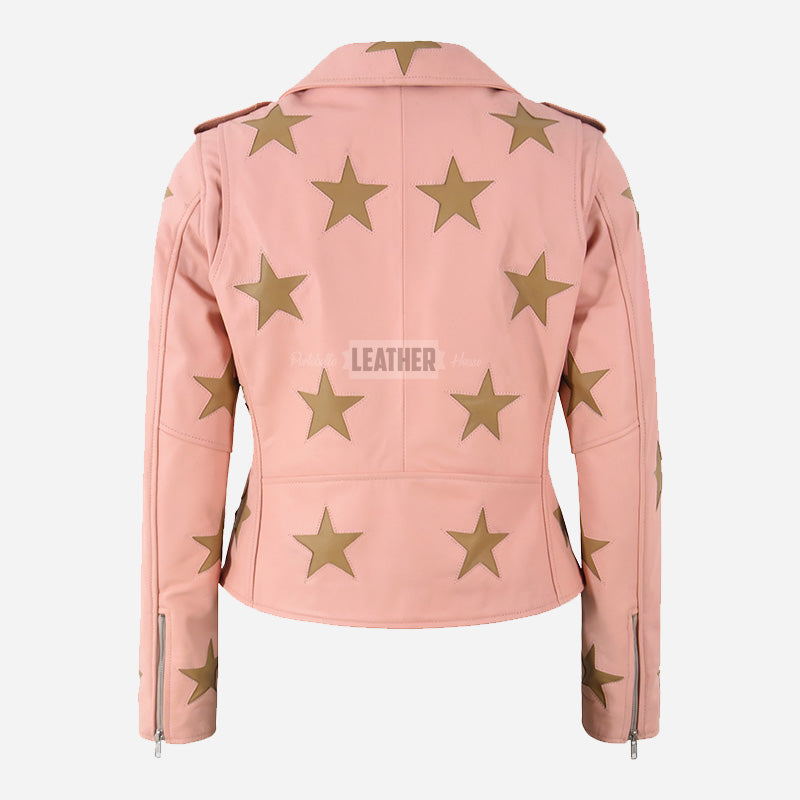 STELVIA Women's Star Appliqué Leather Biker Jacket