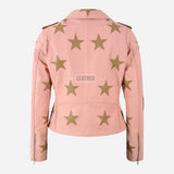 STELVIA Women's Star Appliqué Leather Biker Jacket