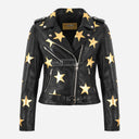STELVIA Women's Star Appliqué Leather Biker Jacket