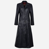 ROSALIA Women's Long Leather Coat Black