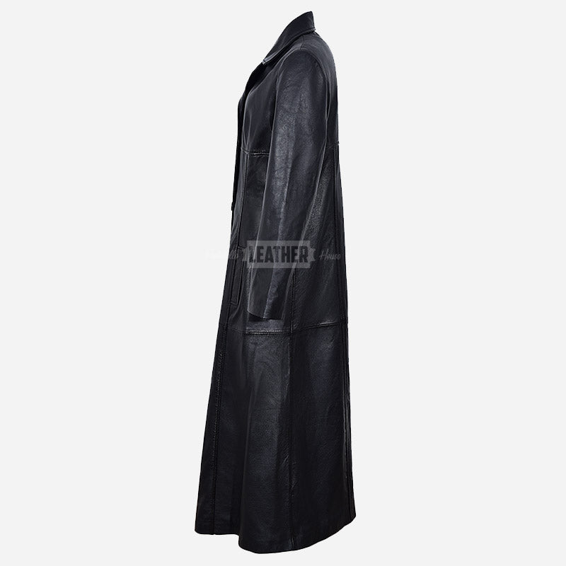 ROSALIA Women's Long Leather Coat Black