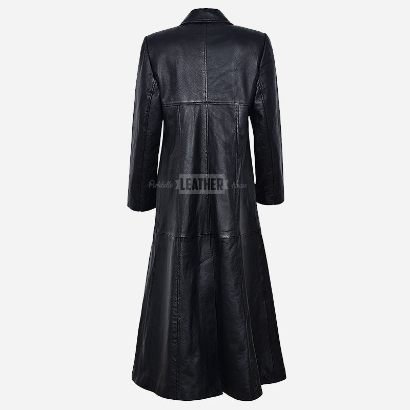 ROSALIA Women's Long Leather Coat Black